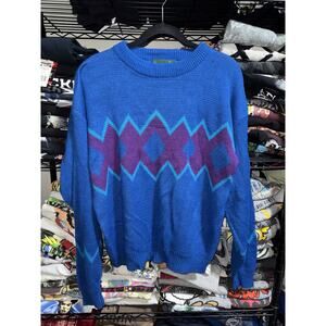 Vintage 90s Kings Court Knitted Blue Sweater Size Large